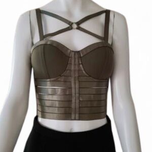 Charlotte Russe Olive Green Strappy Crop Bustier Top